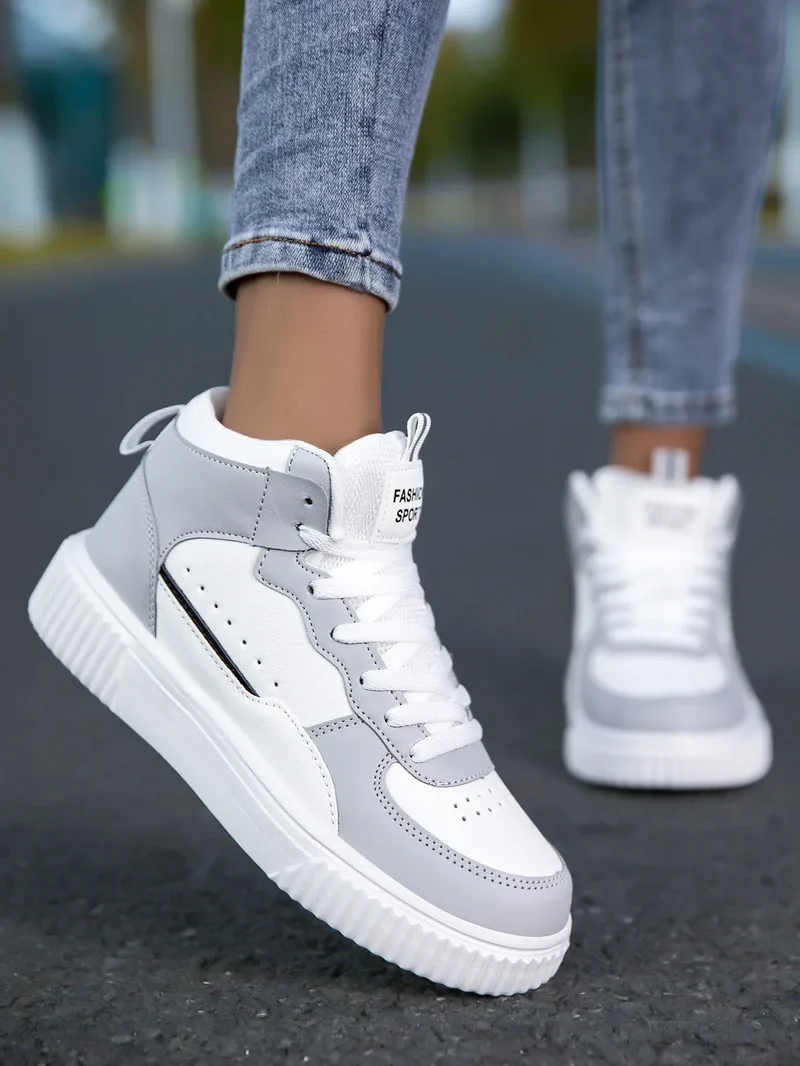 HKDQ Blue High Top Sneakers Unisex Non Slip Platform Men's Skate Shoes Spring Autumn Casual Leather Skateboard Shoes For Women