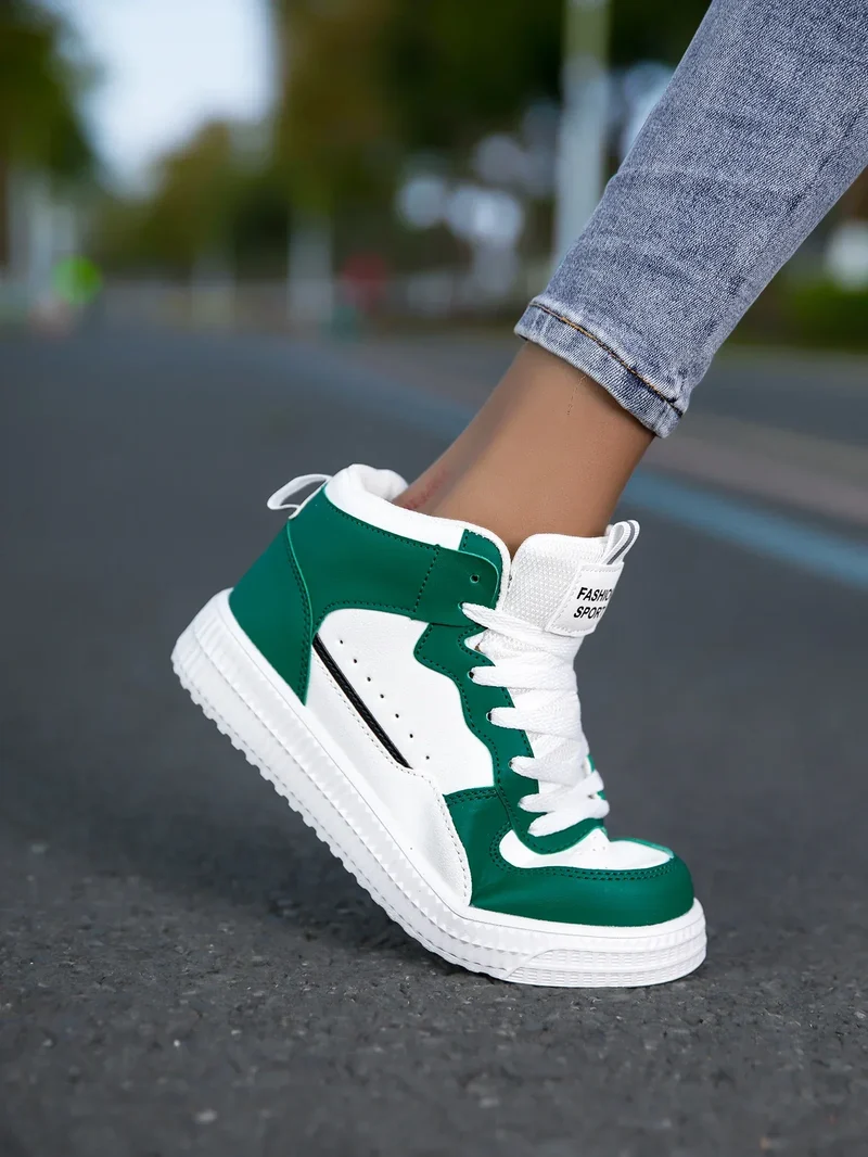 HKDQ Blue High Top Sneakers Unisex Non Slip Platform Men's Skate Shoes Spring Autumn Casual Leather Skateboard Shoes For Women