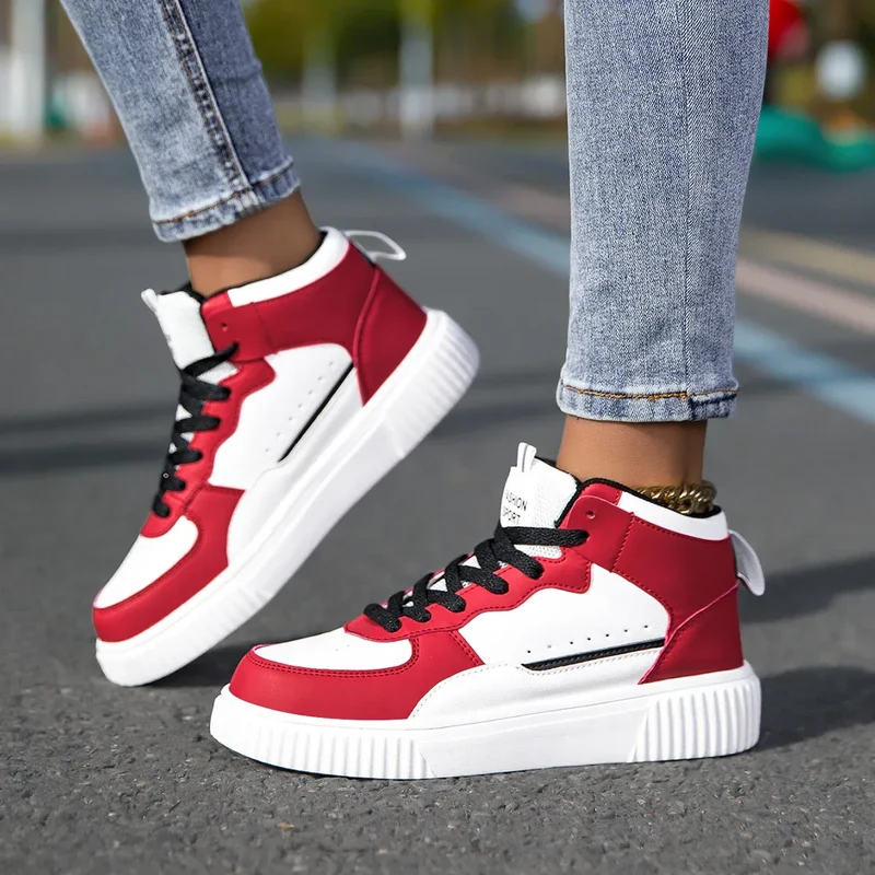 HKDQ Blue High Top Sneakers Unisex Non Slip Platform Men's Skate Shoes Spring Autumn Casual Leather Skateboard Shoes For Women