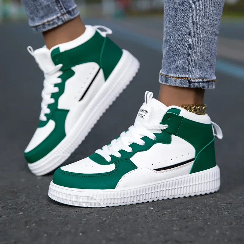 HKDQ Blue High Top Sneakers Unisex Non Slip Platform Men's Skate Shoes Spring Autumn Casual Leather Skateboard Shoes For Women
