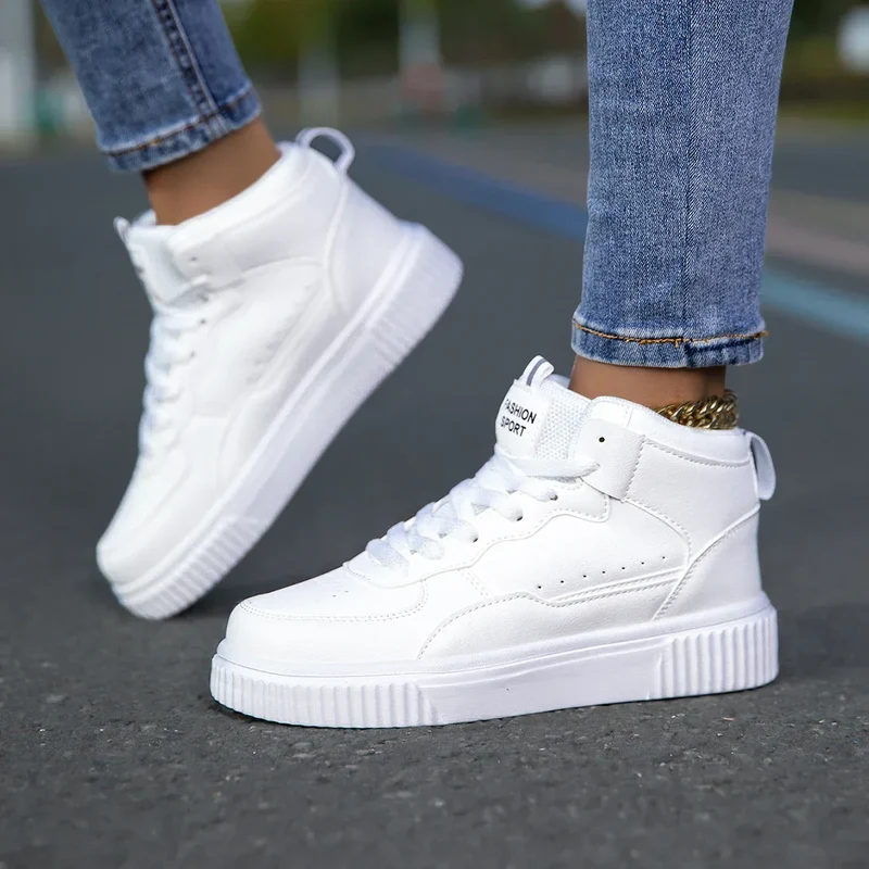 HKDQ Blue High Top Sneakers Unisex Non Slip Platform Men's Skate Shoes Spring Autumn Casual Leather Skateboard Shoes For Women