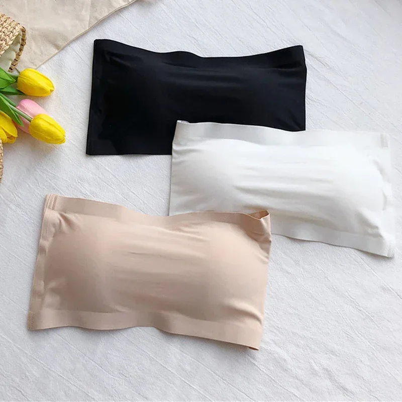 Seamless One-piece Tube Tops Women Removable Pads Intimates Basic Black/White/Skin Womens Strapless Bra Bandeau Sexy Lingerie