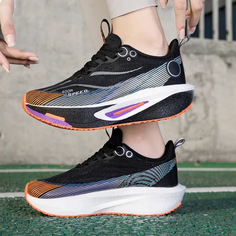 Unisex Carbon Board Running Shoes Professional Marathon Lightweight Bouncing Pad Breathable Ladies Stable Support Sports Shoes