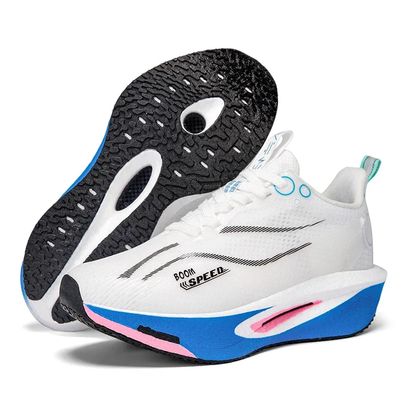 Unisex Carbon Board Running Shoes Professional Marathon Lightweight Bouncing Pad Breathable Ladies Stable Support Sports Shoes