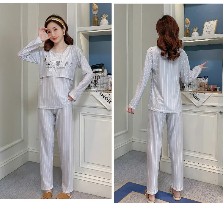 Women Nursing Pyjamas Homewear Spring Autumn Maternity Pajamas Set Cute Breastfeeding Clothes Long-sleeved Pregnancy Sleepwear
