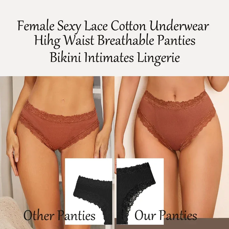 4Pcs/Set Seamless Cotton Brazilian Pants For Women Elastic High Waist Breathable Underpants Ladies Lace Panties Sexy Lingerie