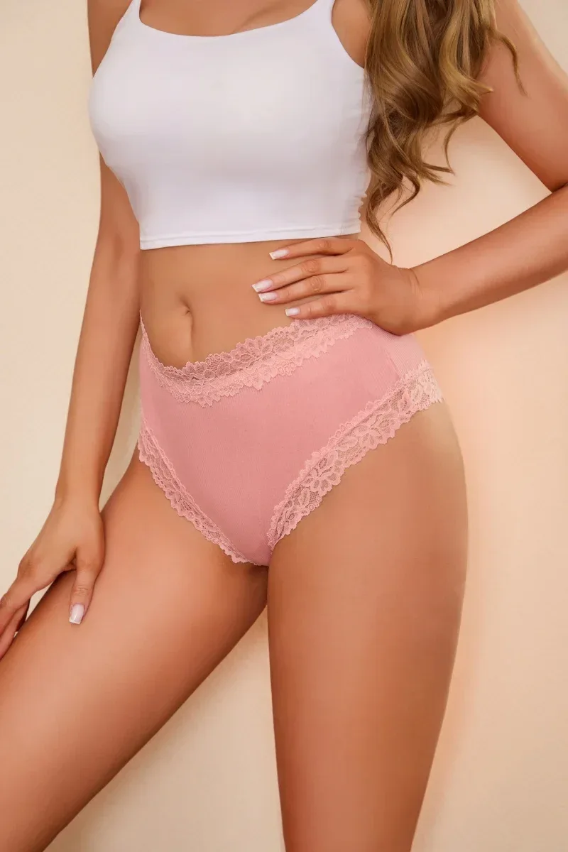 4Pcs/Set Seamless Cotton Brazilian Pants For Women Elastic High Waist Breathable Underpants Ladies Lace Panties Sexy Lingerie