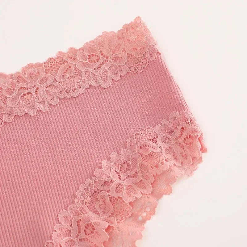 4Pcs/Set Seamless Cotton Brazilian Pants For Women Elastic High Waist Breathable Underpants Ladies Lace Panties Sexy Lingerie