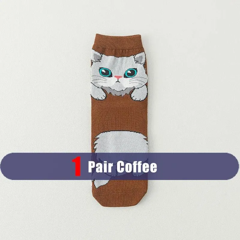 1/5 Pairs New Arrivals Women Socks Cartoon Animal Cat Spring Autumn Kawaii Comfortable School Girls Female Casual Funny Socks