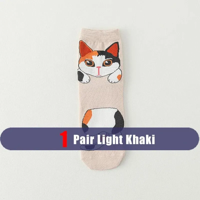 1/5 Pairs New Arrivals Women Socks Cartoon Animal Cat Spring Autumn Kawaii Comfortable School Girls Female Casual Funny Socks