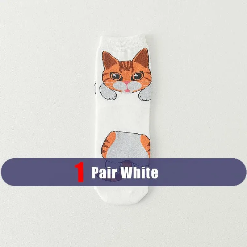 1/5 Pairs New Arrivals Women Socks Cartoon Animal Cat Spring Autumn Kawaii Comfortable School Girls Female Casual Funny Socks