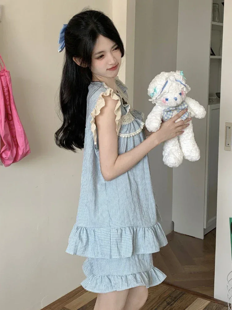 Pajama Sets Women Kawaii Tender Summer Bow Design Girlish Fashion Japanese Style Ruffles Sleepwear Home Student Casual Dormitory