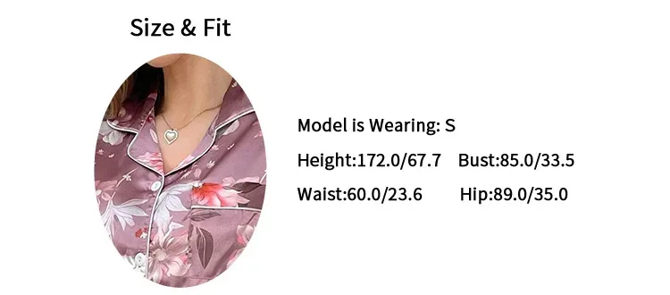 Satin Pajama for Women Flower Print Sleepwear Set Soft Comfort Home Clothes Autumn Short Sleeve Tops & Pants Pyjama Pijama Femme