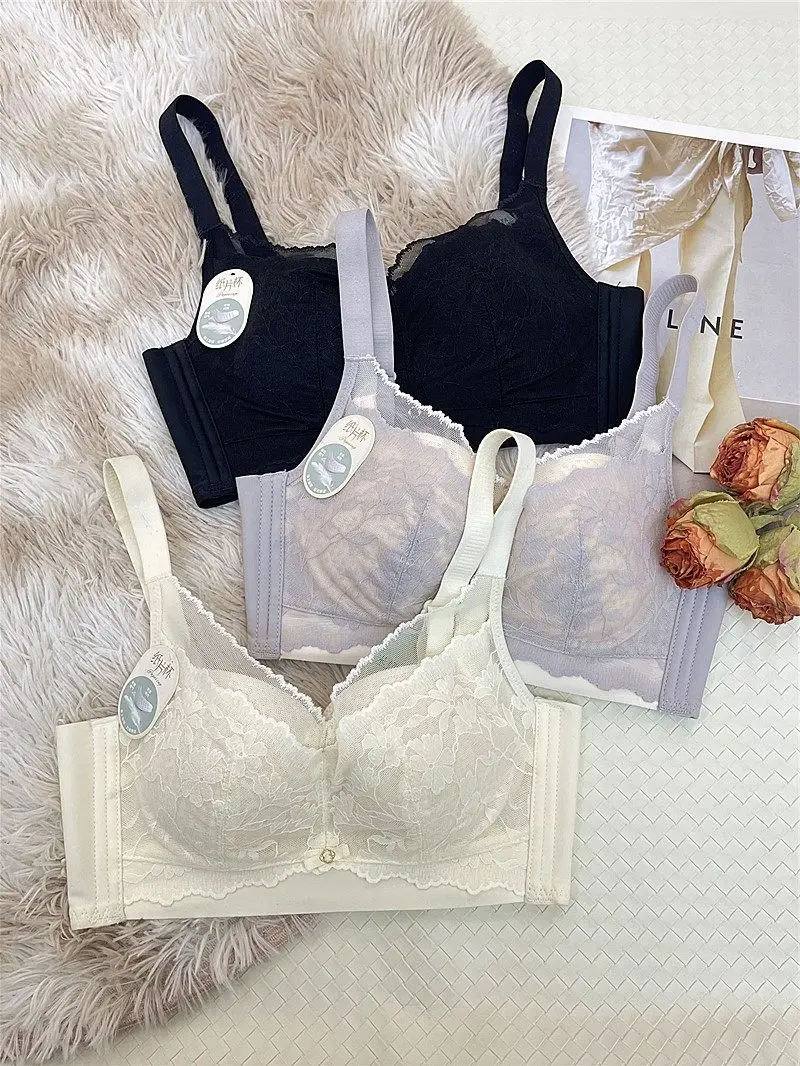 Victoria Style Lace Bra Large Chest Minimizer Ultra Thin Cup Wireless Comfort Push Up Sexy Lingerie Seamless No Underwire MOYISU
