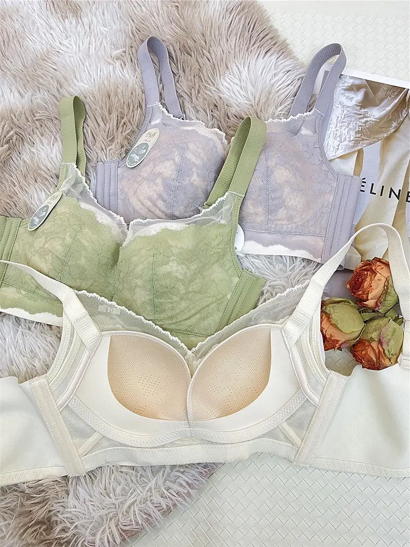 Victoria Style Lace Bra Large Chest Minimizer Ultra Thin Cup Wireless Comfort Push Up Sexy Lingerie Seamless No Underwire MOYISU