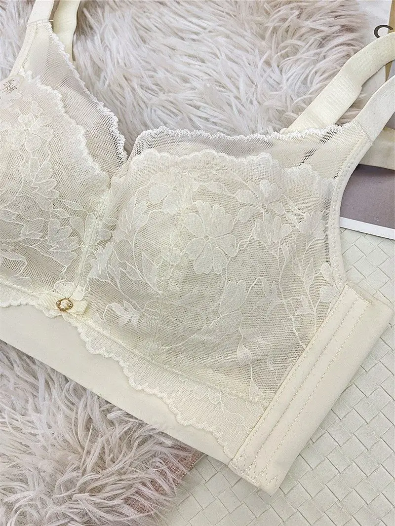 Victoria Style Lace Bra Large Chest Minimizer Ultra Thin Cup Wireless Comfort Push Up Sexy Lingerie Seamless No Underwire MOYISU