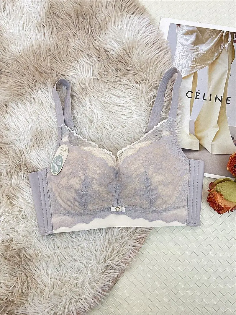 Victoria Style Lace Bra Large Chest Minimizer Ultra Thin Cup Wireless Comfort Push Up Sexy Lingerie Seamless No Underwire MOYISU