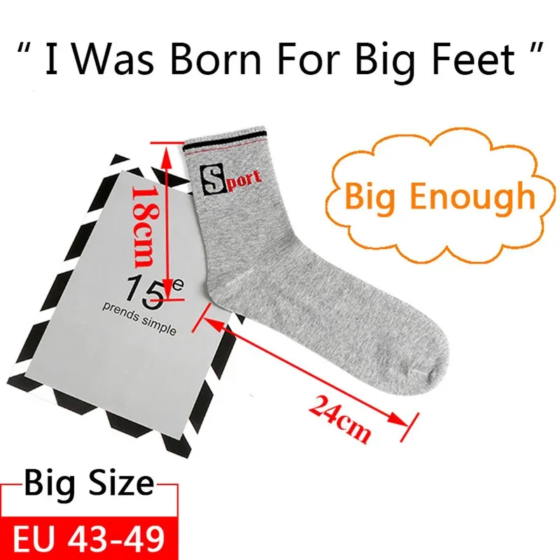 3 Pairs/Pack Big Large Socks EU 47,48,49 Sports Mid Socks Men's Plus Size Combed Cotton Compression Socks Meias Calcetines Male