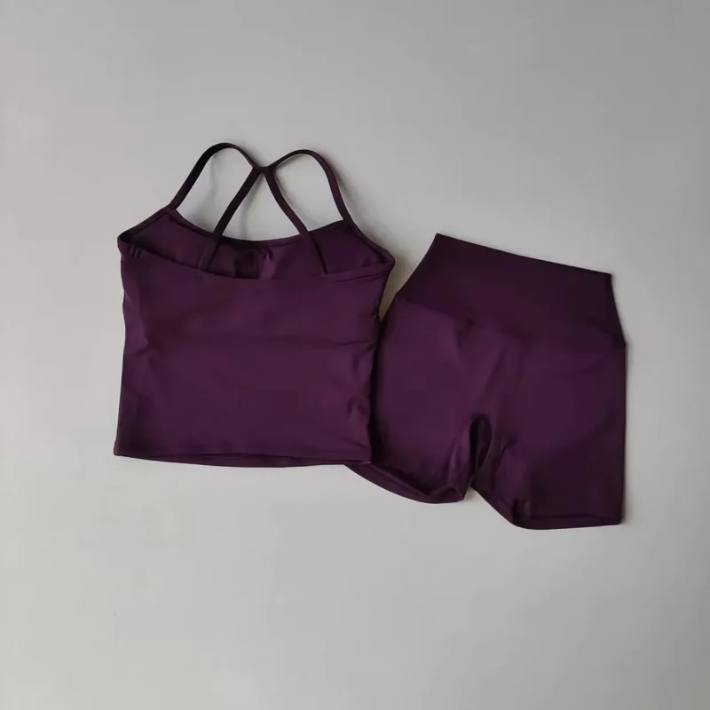 2PCS Gym Fitness Medium-intensity Sports Vest Beauty Back Yoga Suit Sports Bra Women Pilates Bra High Waist Hip Lift Shorts Set