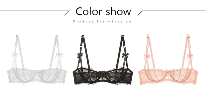 Half Cup Bras For Women Sexy Lingerie Plus Size Transparent Balconette Embroidery See Through Lace Bra Top Red Pink White Black