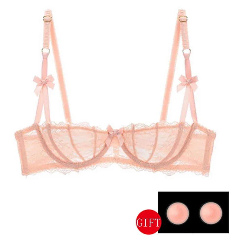 Half Cup Bras For Women Sexy Lingerie Plus Size Transparent Balconette Embroidery See Through Lace Bra Top Red Pink White Black