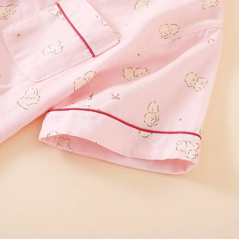 Summer Women Pajamas 3 Pieces Set 100% Gauze Cotton Female Sleepwear Bedroom Set Short sleeved long pants + shorts Woman Piiama