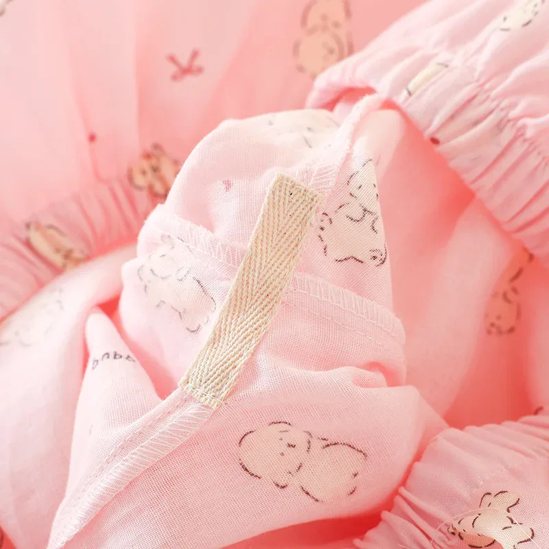 Summer Women Pajamas 3 Pieces Set 100% Gauze Cotton Female Sleepwear Bedroom Set Short sleeved long pants + shorts Woman Piiama