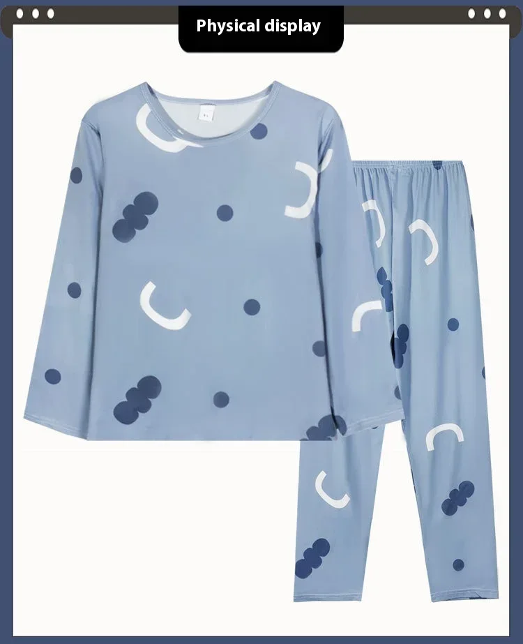 Long-Sleeved Pyjamas Women's Autumn and Winter Cotton Round Neck Fashion Soft Casual Breathable Cute Cartoon Loungewear Outside