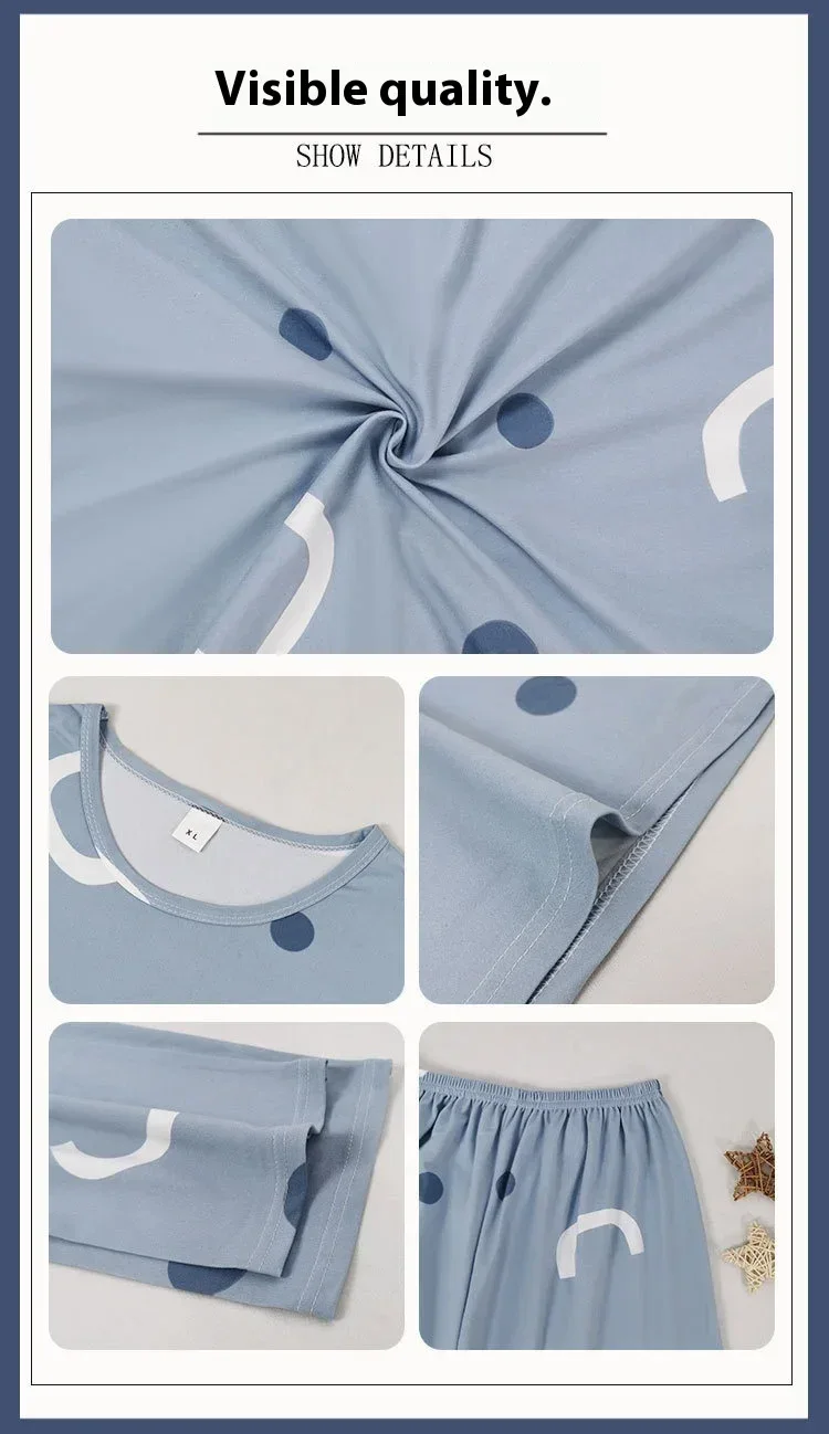 Long-Sleeved Pyjamas Women's Autumn and Winter Cotton Round Neck Fashion Soft Casual Breathable Cute Cartoon Loungewear Outside