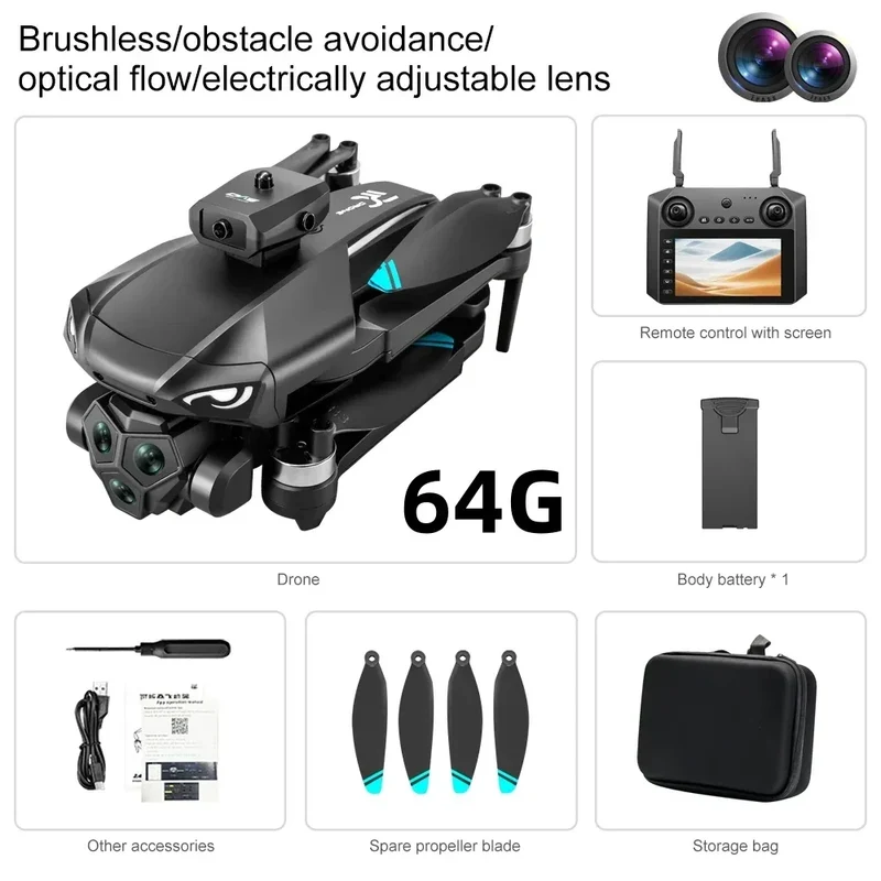 Drones with HD Three Cameras M33 360°Obstacle Avoidance Zoom Screen RC WIFI 20Min ESC Brushless FPV Drone Toys