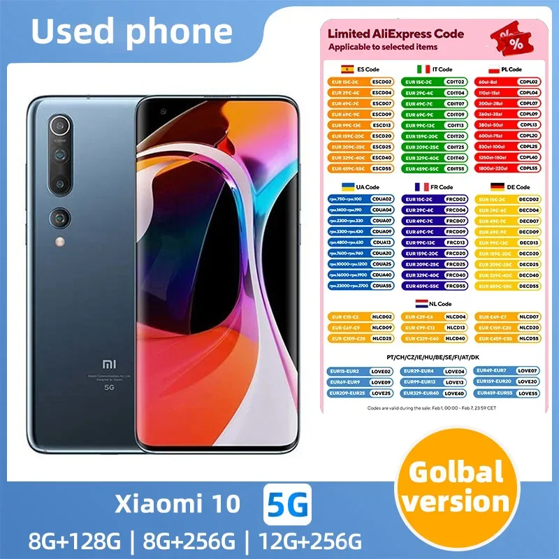Xiaomi 10 5G Android 6.67 inch Qualcomm Snapdragon 865 RAM 12GB ROM 256GB used phone
