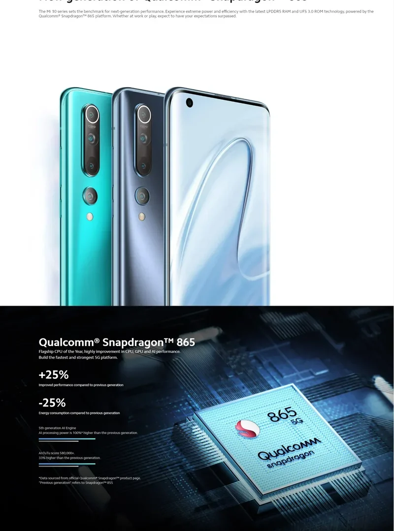 Xiaomi 10 5G Android 6.67 inch Qualcomm Snapdragon 865 RAM 12GB ROM 256GB used phone