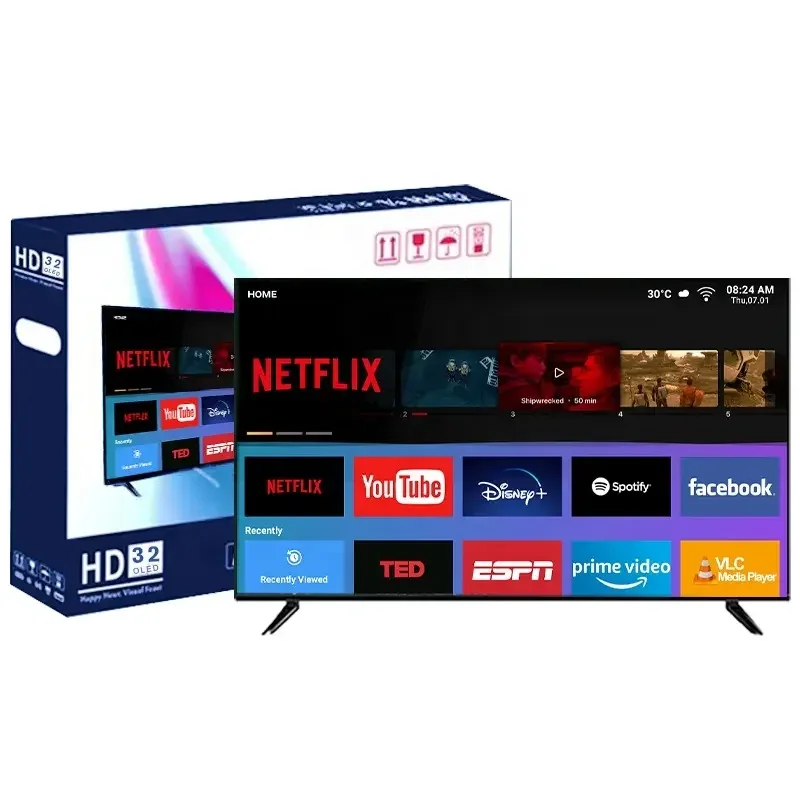 43 55 65 75 Inch Smart Tv Android Wifi T2S2 4K Smart Television 60 75hz High Definition For Home