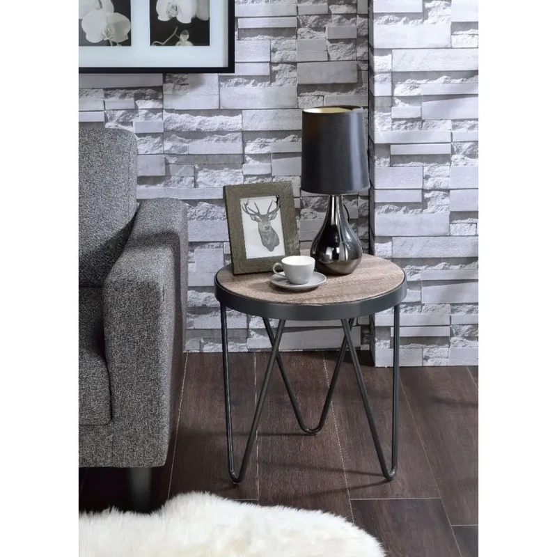 HMS 18\" Solid Wood Round End Table in Black and Brown for Living Room Furniture