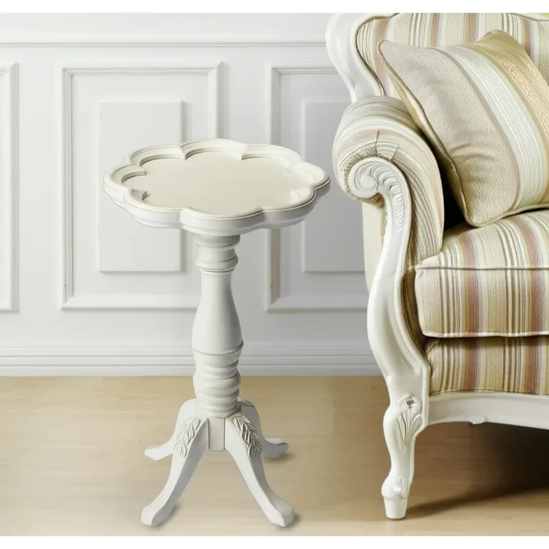 HMS 20\" Cottage White Wood Floral Top End Table for Living Room Furniture