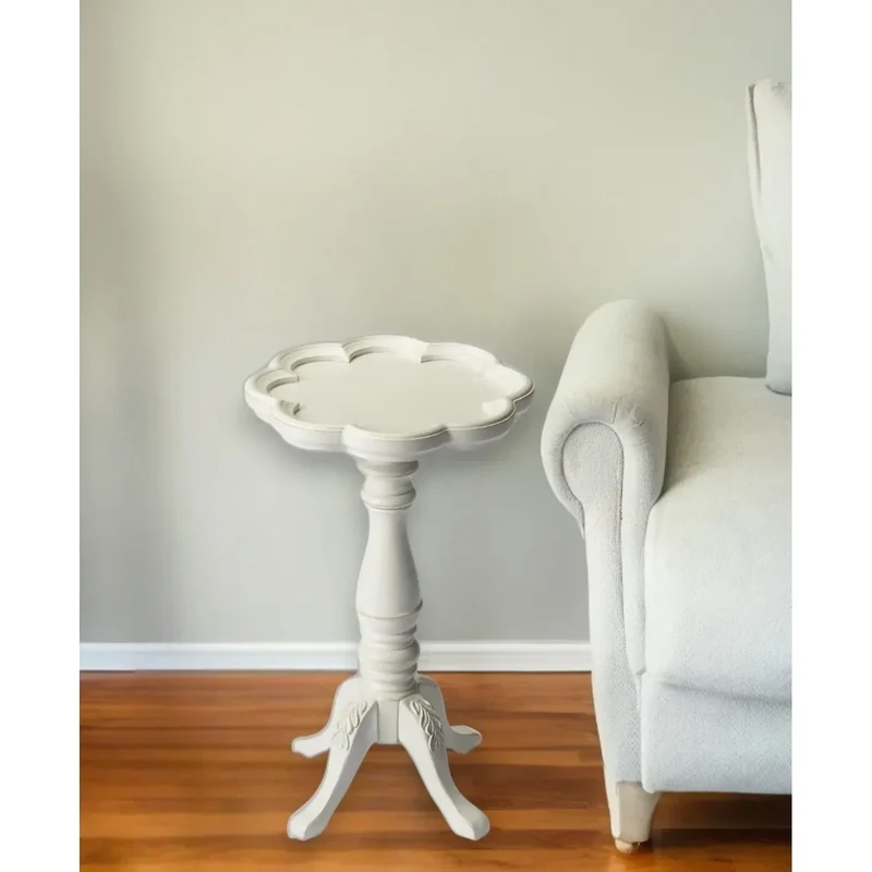 HMS 20\" Cottage White Wood Floral Top End Table for Living Room Furniture