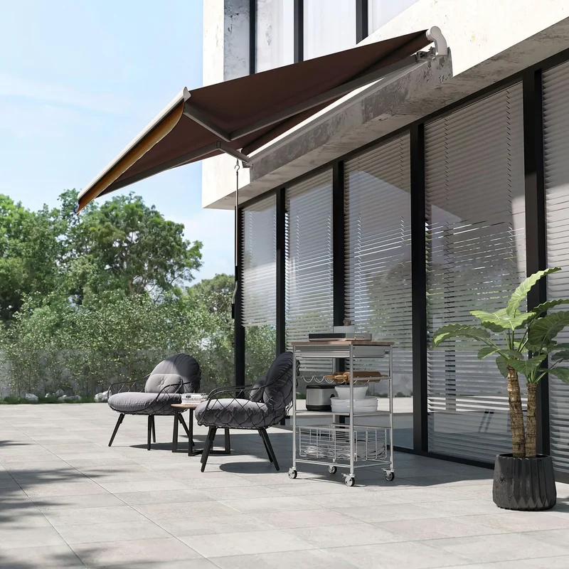 Adjustable 12' X 10' Manual Retractable Brown Outdoor Sunshade Shelter Versatile Patio Balcony Yard Awning Design