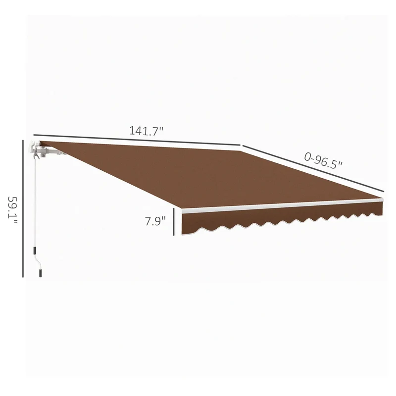 Adjustable 12' X 10' Manual Retractable Brown Outdoor Sunshade Shelter Versatile Patio Balcony Yard Awning Design