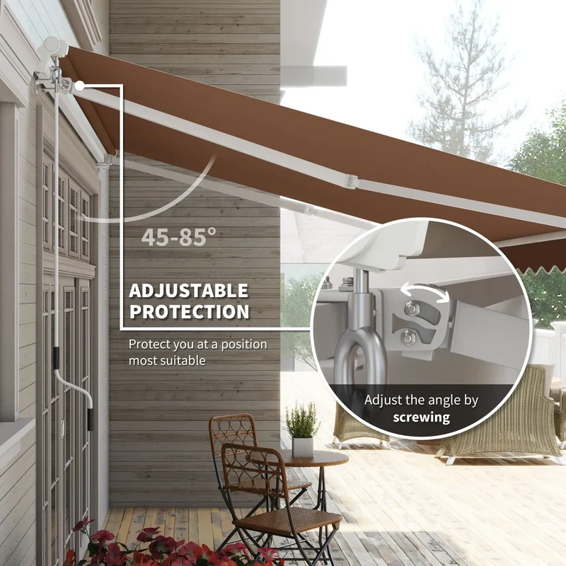 Adjustable 12' X 10' Manual Retractable Brown Outdoor Sunshade Shelter Versatile Patio Balcony Yard Awning Design