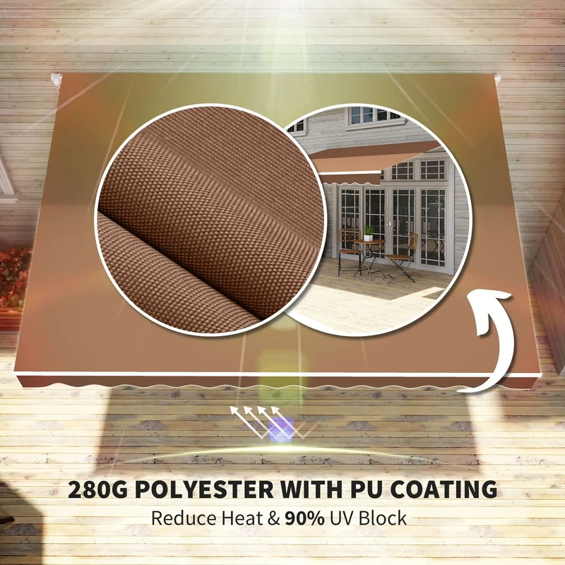 Adjustable 12' X 10' Manual Retractable Brown Outdoor Sunshade Shelter Versatile Patio Balcony Yard Awning Design