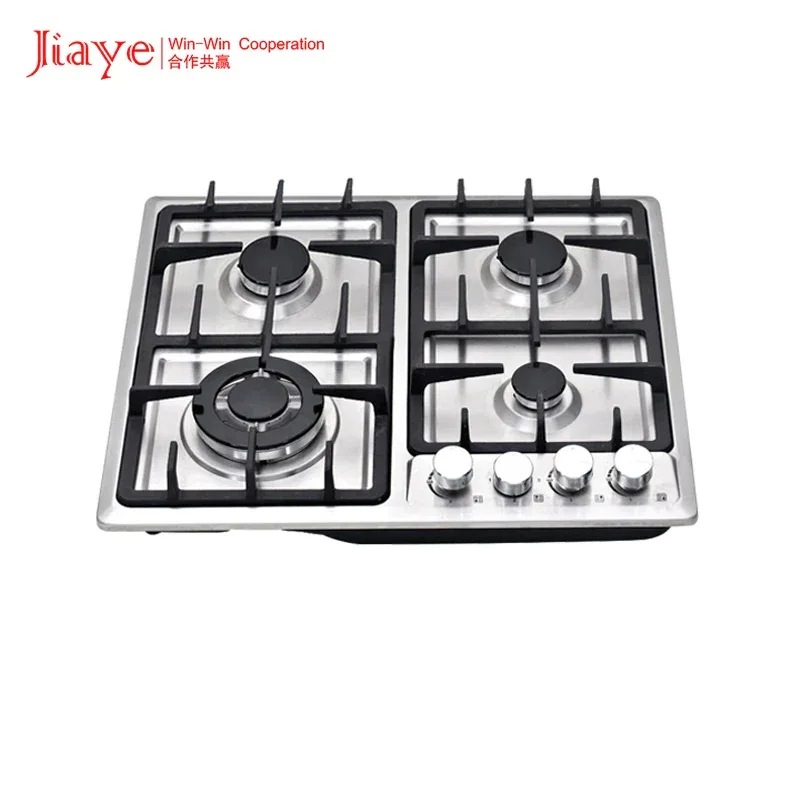 Built-In Gas Cooktop 4 Burners Stainless Steel Panel Class Energy Household Use Electric Option Safety Device Included