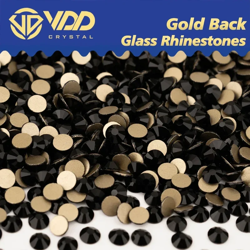 VDD 002 Jet High Quality Glass Rhinestones Crystal Glod Back Flatback Strass Stones Nail Art DIY Crafts Decorations
