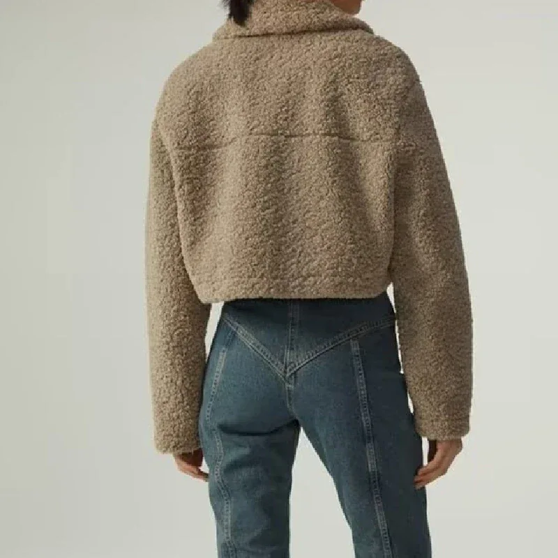 KAR&OT ZA 2024 Autumn and Winter New Fashion Snap Button Closure Flap Pockets Decorated Fleece Short Jacket 4341843