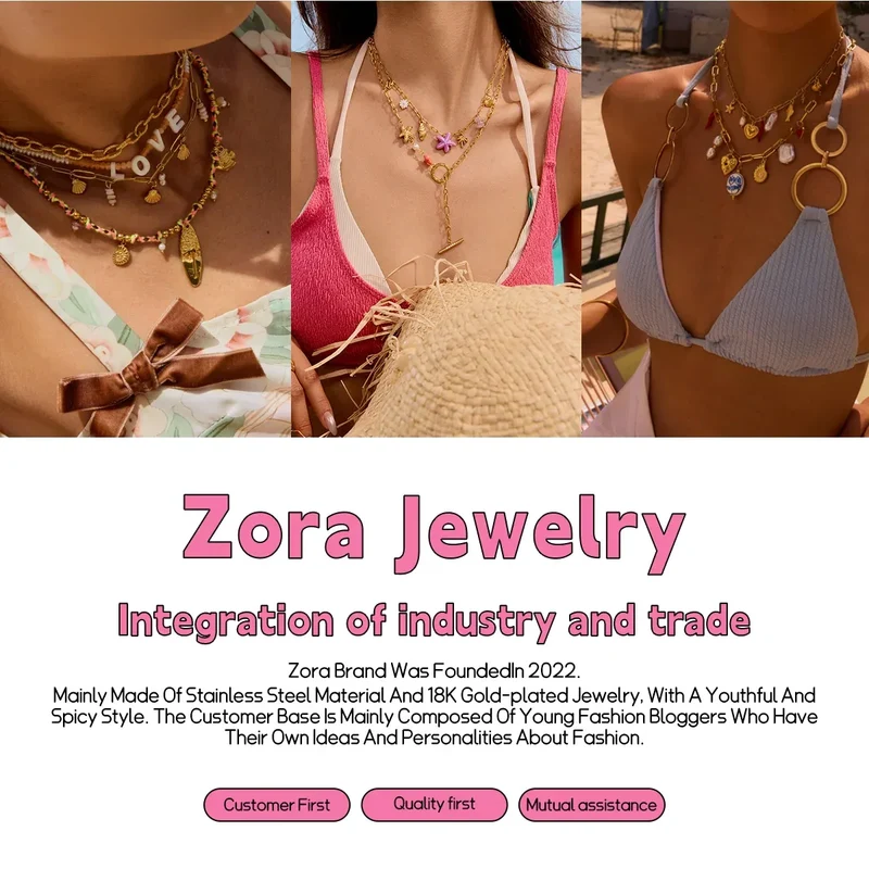 Zora Minimalist Style Silver-Plate Stainless Steel Heart Pendant Splicing Tassels Necklace Waterproof Women's Unique Jewelry