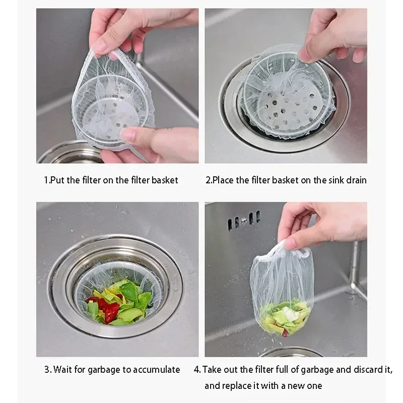 500/30pcs Disposable Sink Filter Mesh Bags Kitchen Sink Strainer Drain Hole Anti-blocking Garbage Bag Cleaning Strainers Net