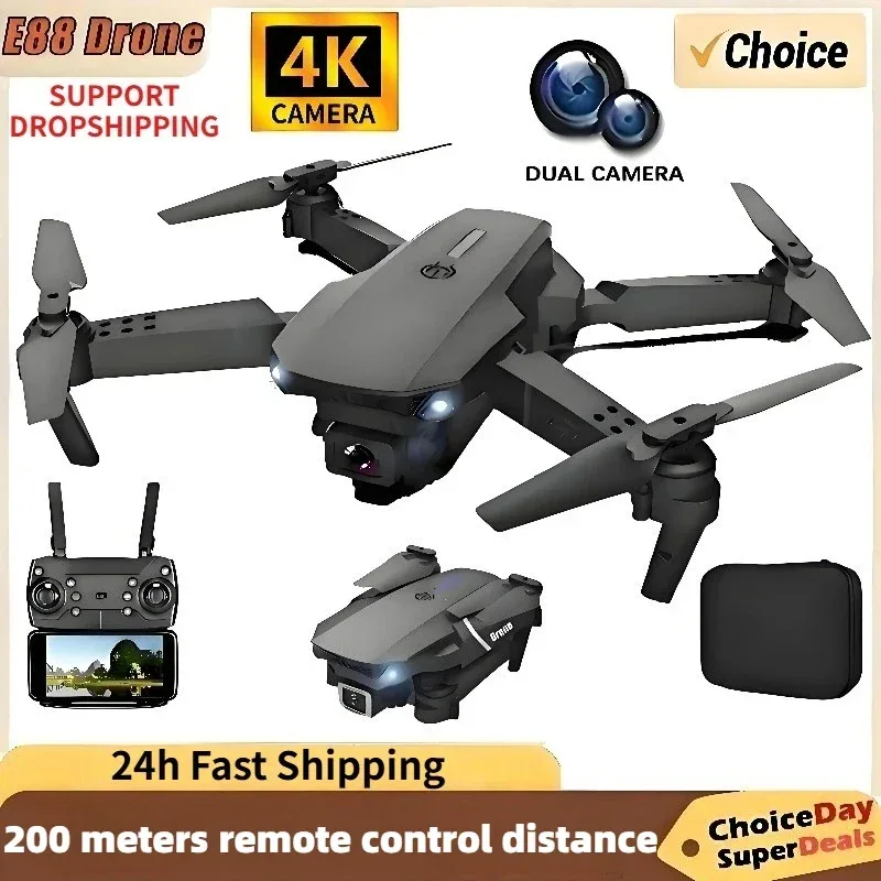 2025 New E88 WIFI FPV Drone Quadcopter With Wide Angle HD 4K Camera Height Hold RC Foldable Quadcopter Drones UAV Gifts Toys