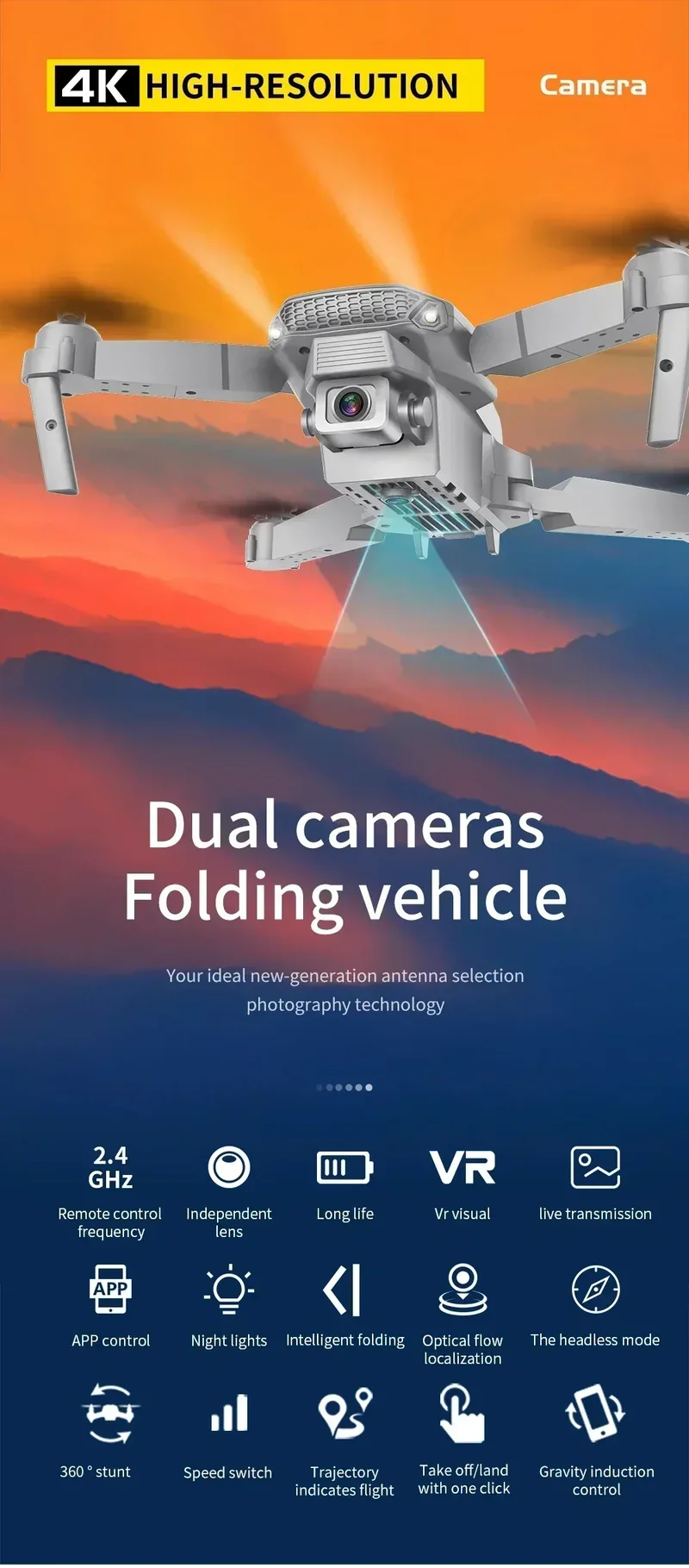 2025 New E88 WIFI FPV Drone Quadcopter With Wide Angle HD 4K Camera Height Hold RC Foldable Quadcopter Drones UAV Gifts Toys