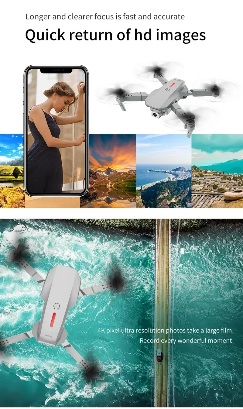 2025 New E88 WIFI FPV Drone Quadcopter With Wide Angle HD 4K Camera Height Hold RC Foldable Quadcopter Drones UAV Gifts Toys