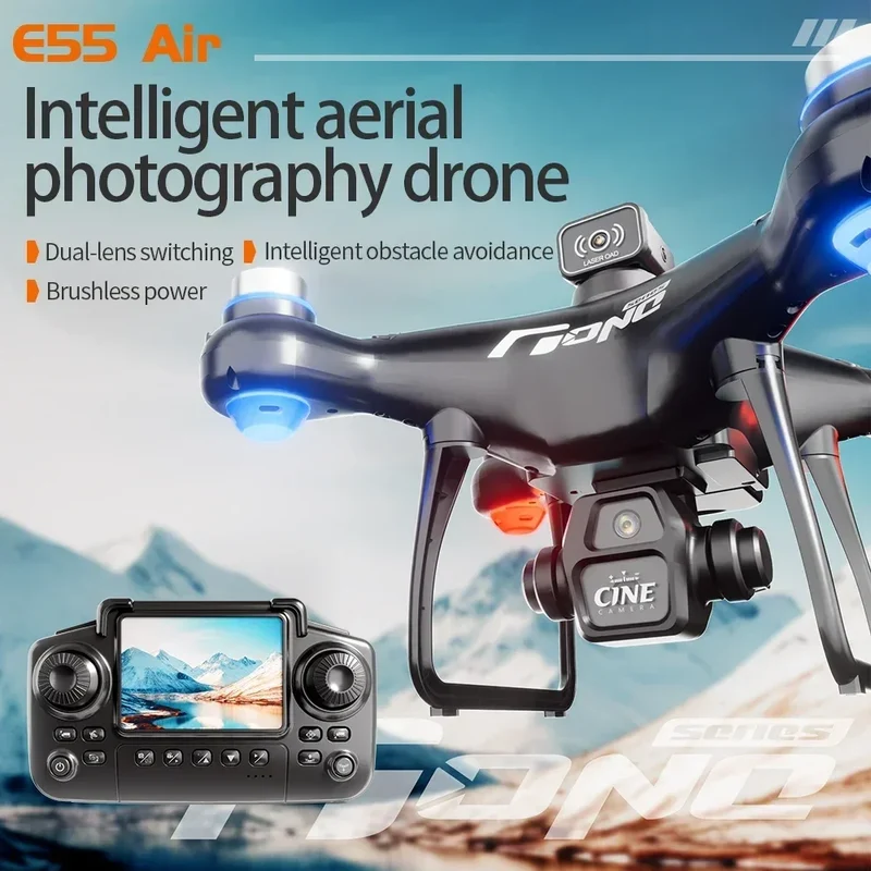 E55 Drone Mini Dual Camera 8K Aerial HD Profesional Remote Control Aircraft GPS Positioning Avoidance Brushless Motor Drone