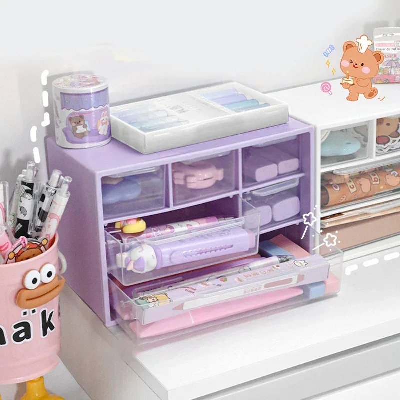 Large Capacity Dustproof Multi-layer Desktop Storage Box Organizing Box Multifunctional Transparent Six Grid Drawer Storage Box